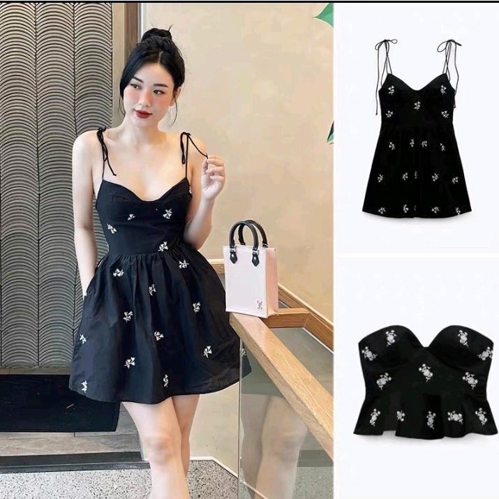 Đầm Zara xuất xịn Đầm 2 dây xòe hoa Zara ( KÈM ẢNH THẬT )