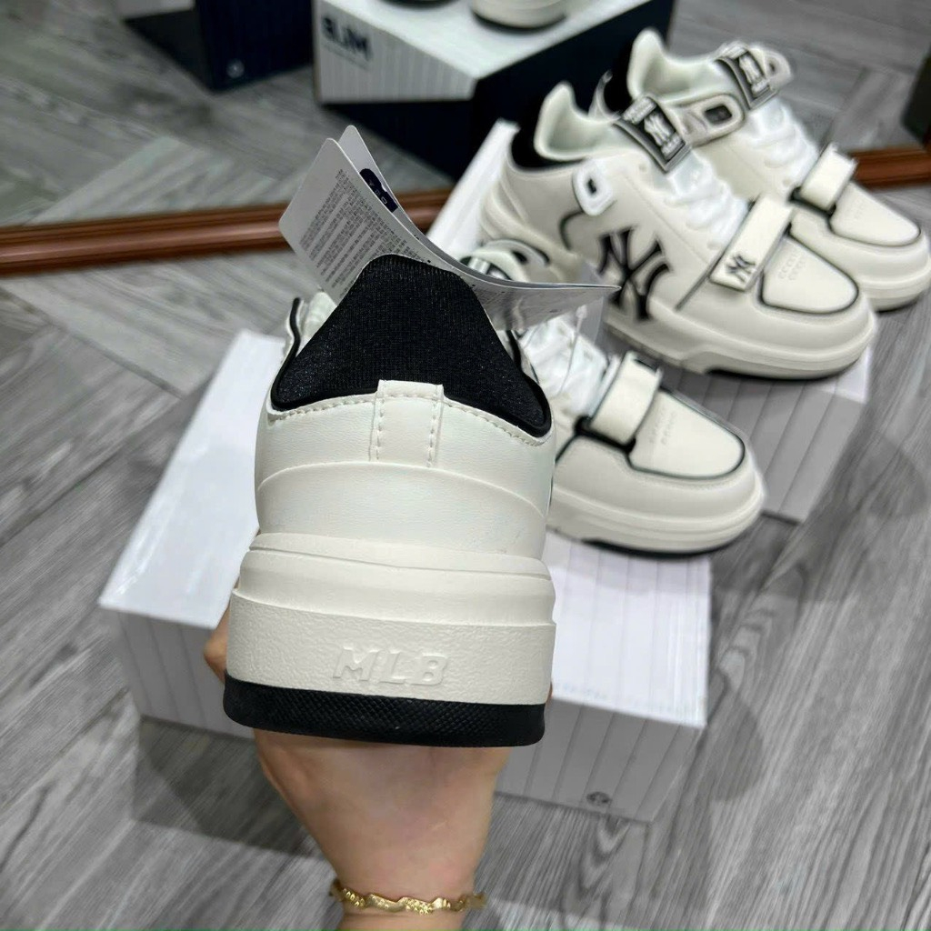 Giày Thể Thao MLB Chunky Liner New York Đen Trắng in chữ NY đen bản dán , giày LINER NY Đen trắng2023 SC