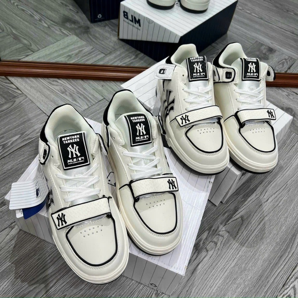 Giày Thể Thao MLB Chunky Liner New York Đen Trắng in chữ NY đen bản dán , giày LINER NY Đen trắng2023 SC