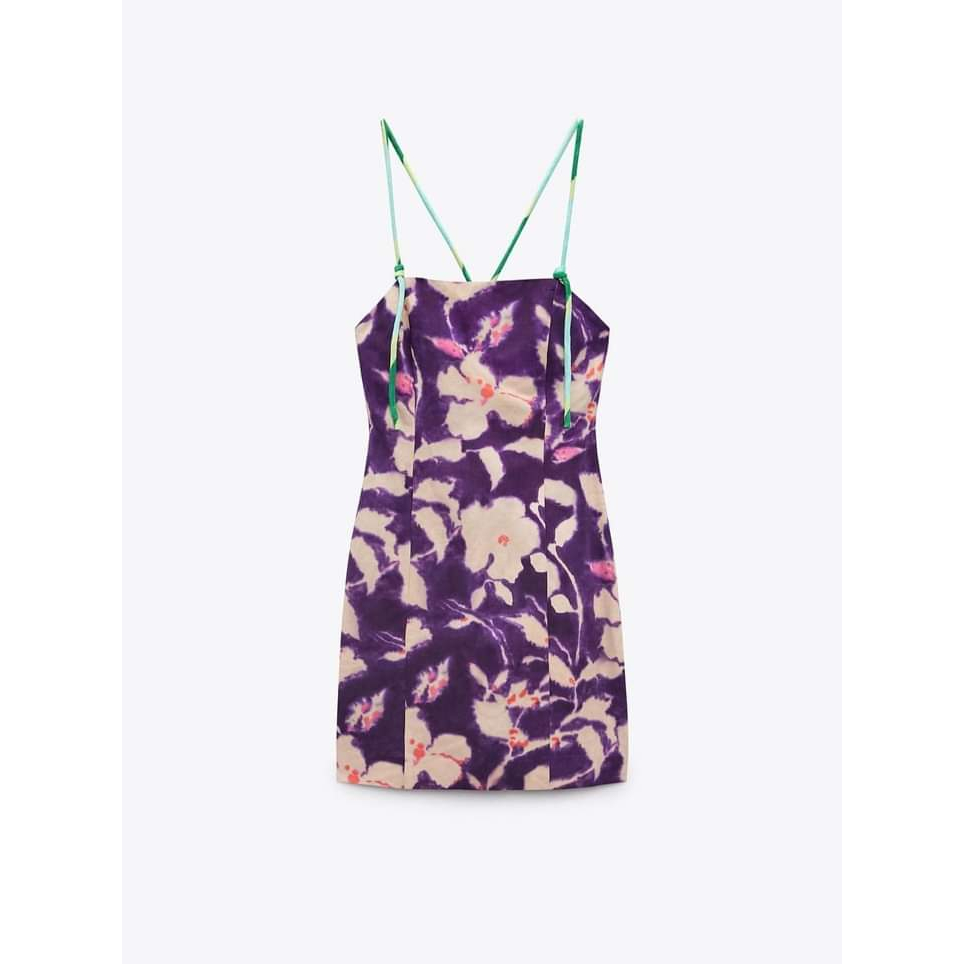 Đầm Zara xuất xịn 2 dây hoa màu tím