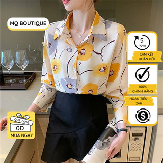  Áo sơ mi nữ hoa vàng, sơ mi lụa cao cấp công sở đẹp thiết kế MQ BOUTIQUE