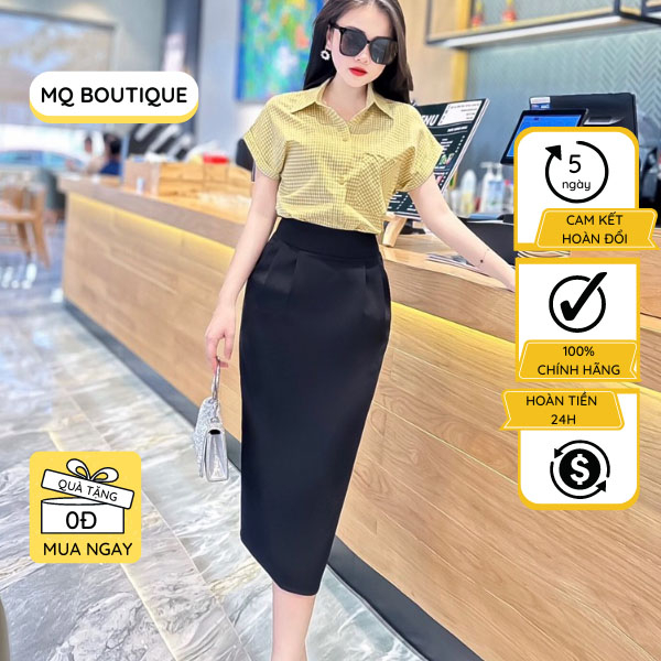 Chân Váy bút chì công sở dáng dài xếp ly cạp to xẻ sau nhiều màu dáng trơn nữ váy thiết kế MQ BOUTIQUE