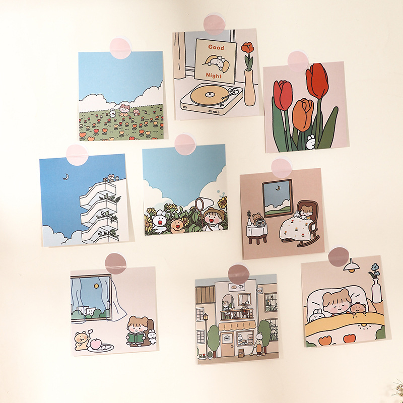 Set thẻ giấy trang trí tường hình bé gái, cute, retro