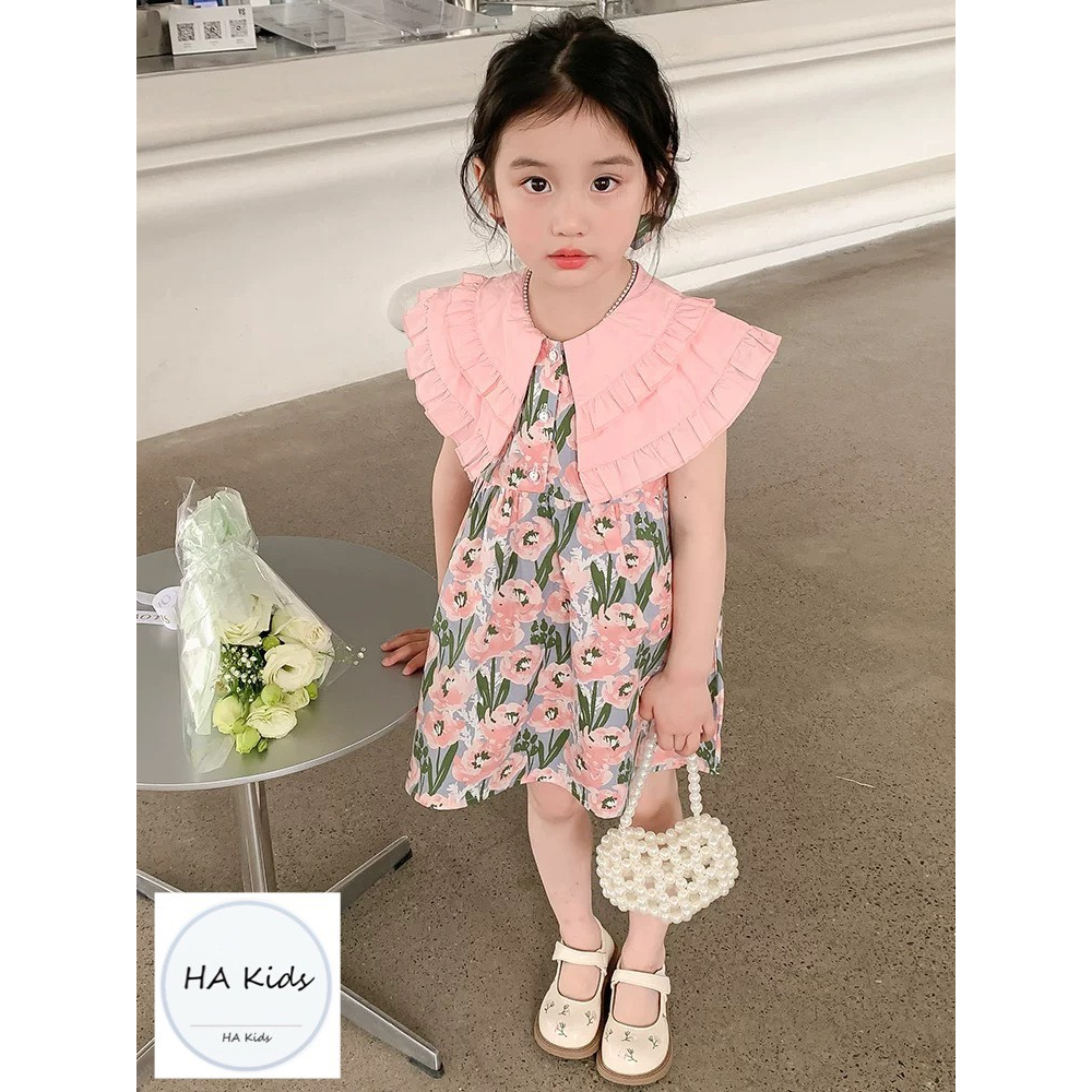 váy hoa nhí cổ bèo cho bé gái