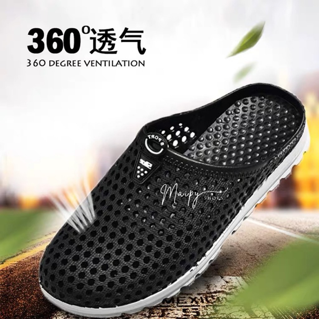 Dép nhựa đi trong nhà, Sục nhựa dẻo lỗ tổ ong đi mưa bít mũi cho Nam và Nữ, Giày lao động - S004 (Đen, Xanh, Ghi)