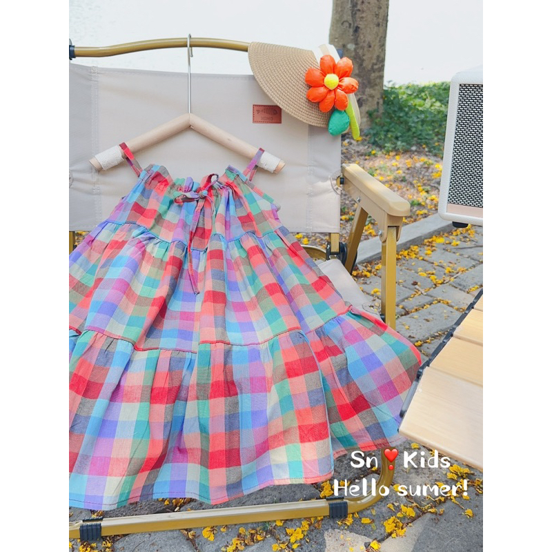 Giá sỉ váy Caro hai dây maxi mềm đi biển đi chơi