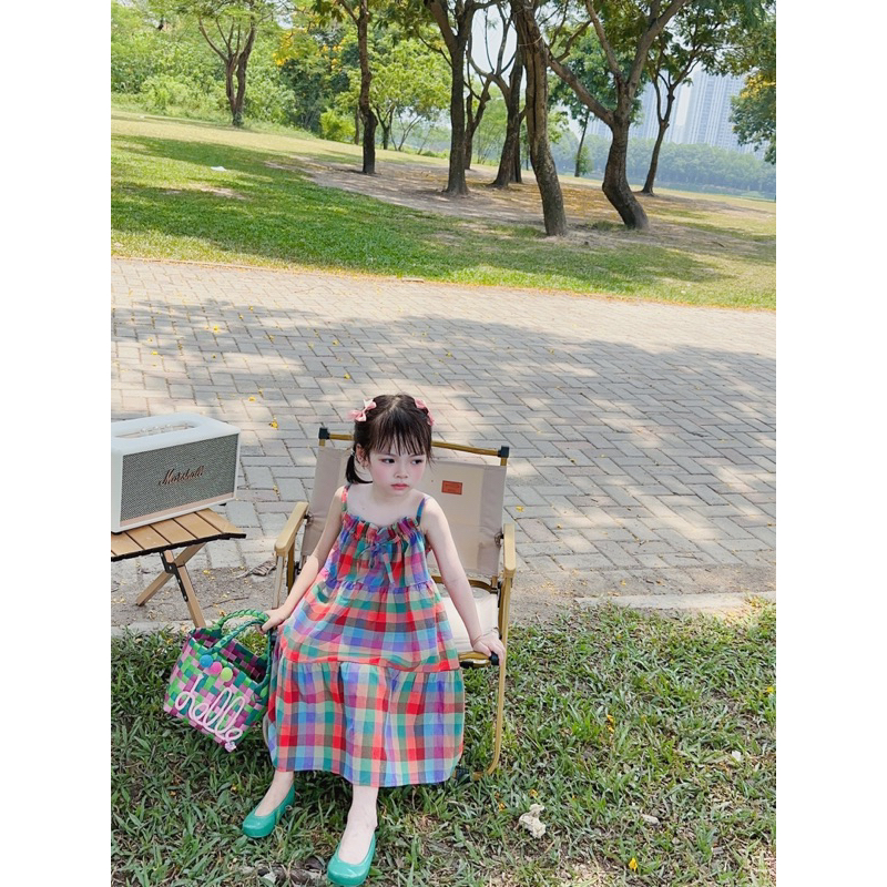 Giá sỉ váy Caro hai dây maxi mềm đi biển đi chơi