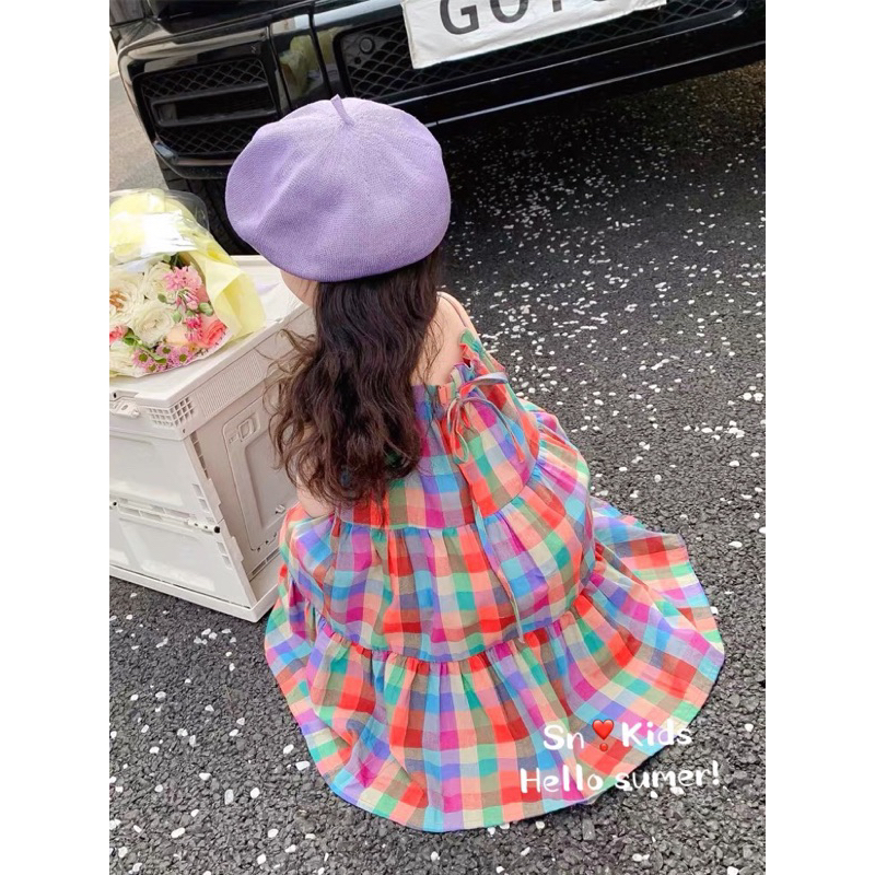 Giá sỉ váy Caro hai dây maxi mềm đi biển đi chơi