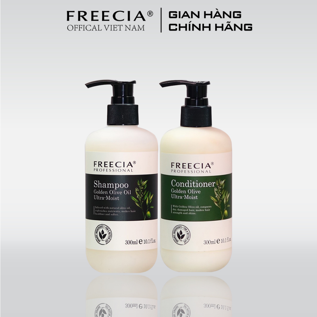 Gội Xả dưỡng ẩm và phục hồi tóc hư tổn FREECIA Golden Olive 300ml Lưu Hương 48h