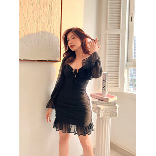 Đầm hoa cúp ngực nhún thân
