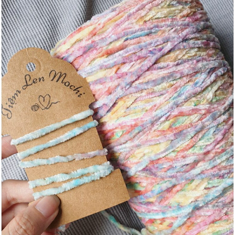 Len nhung đũa màu loang cầu vồng pastel móc áo, túi
