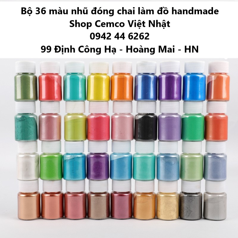 Bộ 35 Màu Nhũ Hạt Mịn Đóng Chai Làm Đồ Handmade, Epoxy Resin, Tượng Thạch Cao