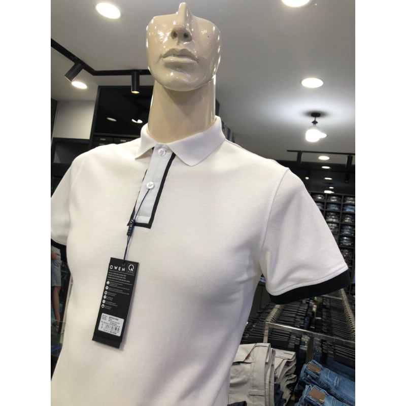 Áo polo owen màu trắng body fit vải cotton APV231359