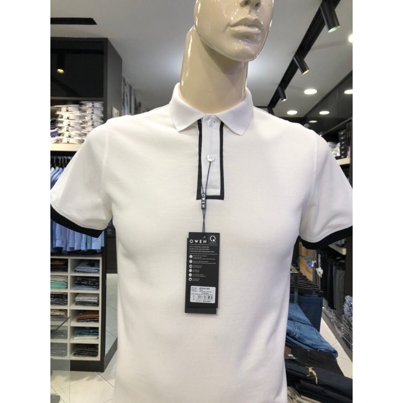 Áo polo owen màu trắng body fit vải cotton APV231359