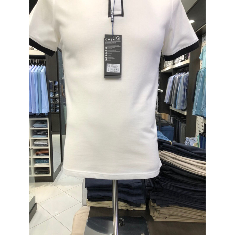 Áo polo owen màu trắng body fit vải cotton APV231359