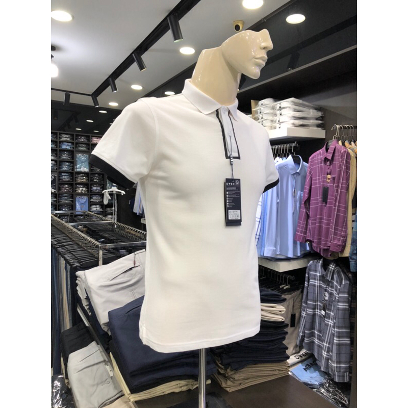 Áo polo owen màu trắng body fit vải cotton APV231359