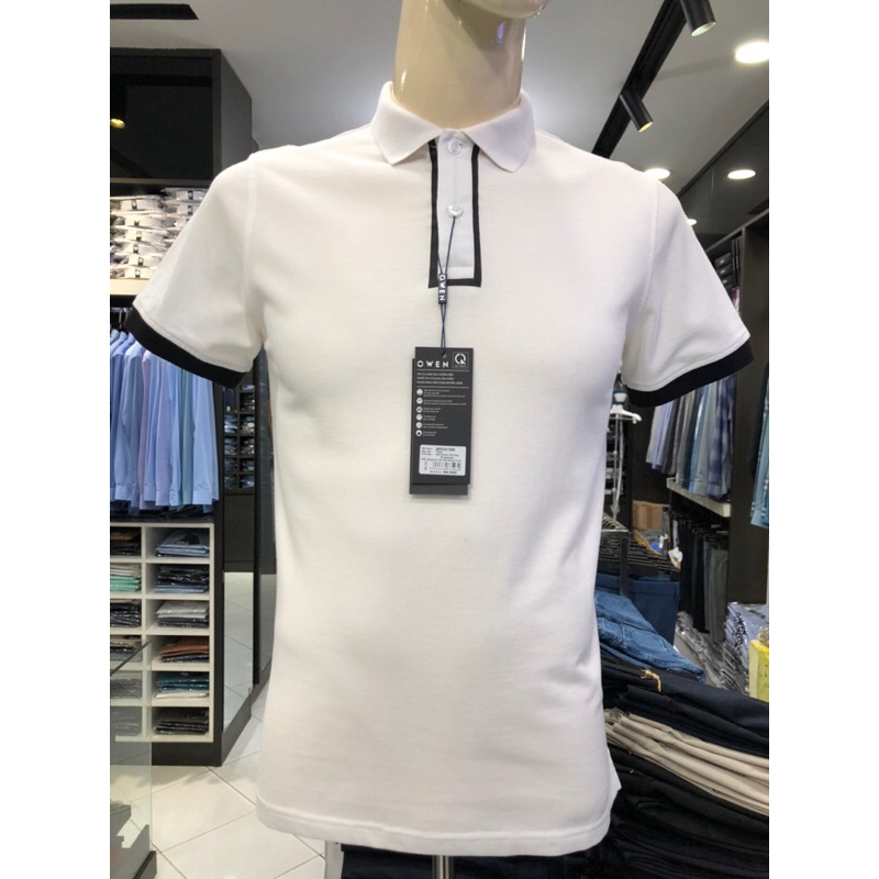 Áo polo owen màu trắng body fit vải cotton APV231359