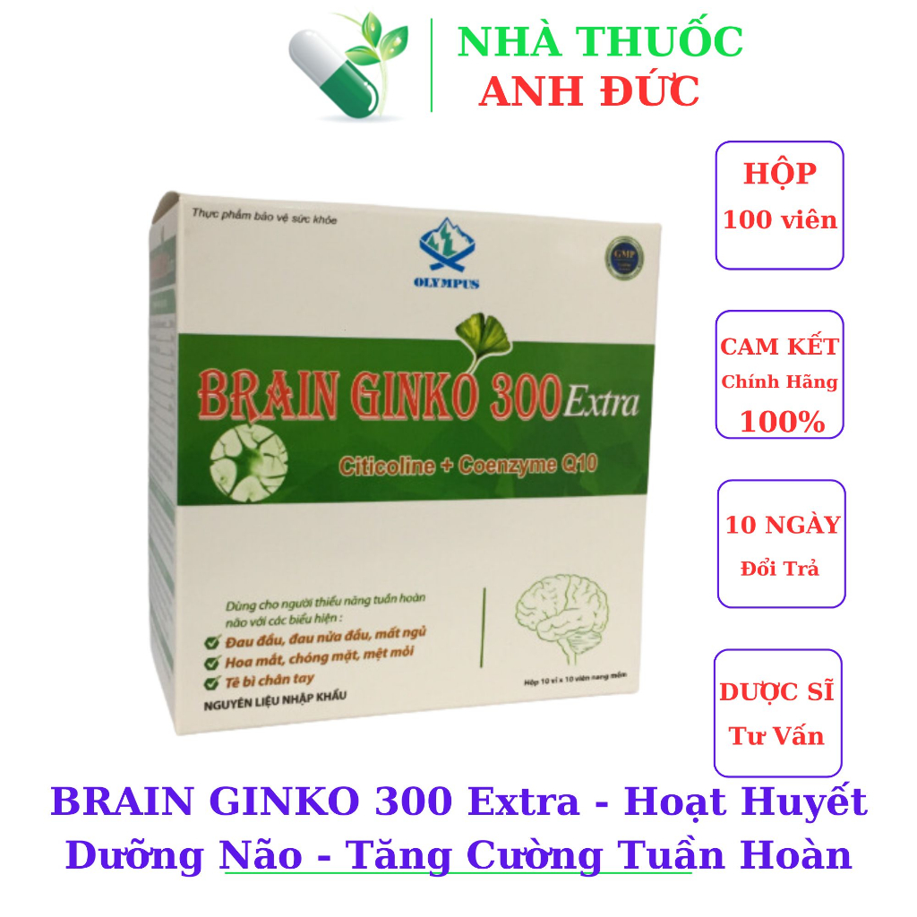 BRAIN GINKO 300 Extra Hoạt Huyết Dưỡng Não, Tăng Cường Tuần Hoàn cho người tiền đình, hoa mắt, chóng mặt, mất ngủ 100V