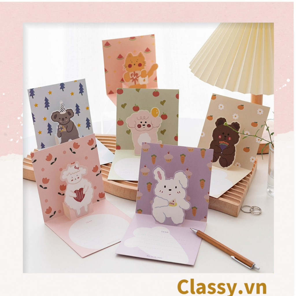 Thiệp in nổi 3D Classy hình con vật với họa tiết pastel, giấy cứng cáp chất lượng cao Q1373