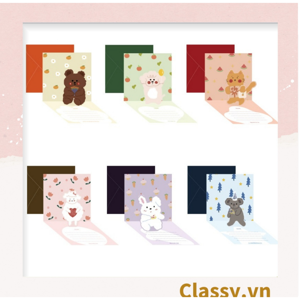 Thiệp in nổi 3D Classy hình con vật với họa tiết pastel, giấy cứng cáp chất lượng cao Q1373
