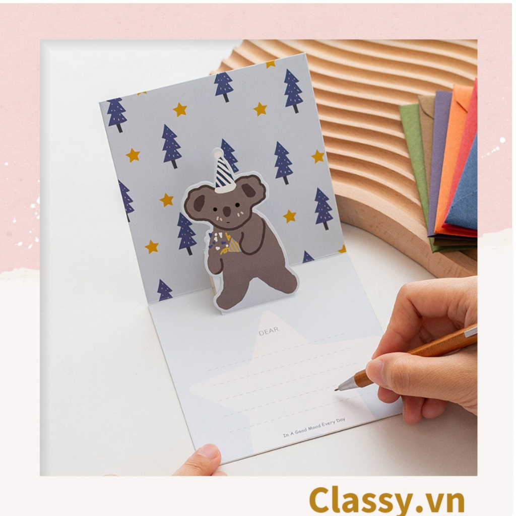 Thiệp in nổi 3D Classy hình con vật với họa tiết pastel, giấy cứng cáp chất lượng cao Q1373