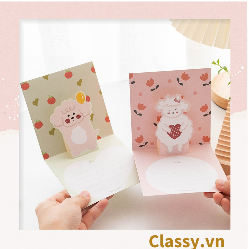 Thiệp in nổi 3D Classy hình con vật với họa tiết pastel, giấy cứng cáp chất lượng cao Q1373