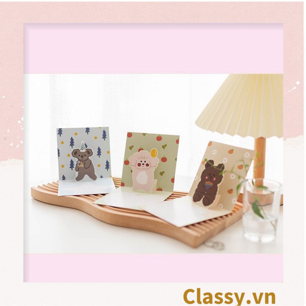 Thiệp in nổi 3D Classy hình con vật với họa tiết pastel, giấy cứng cáp chất lượng cao Q1373