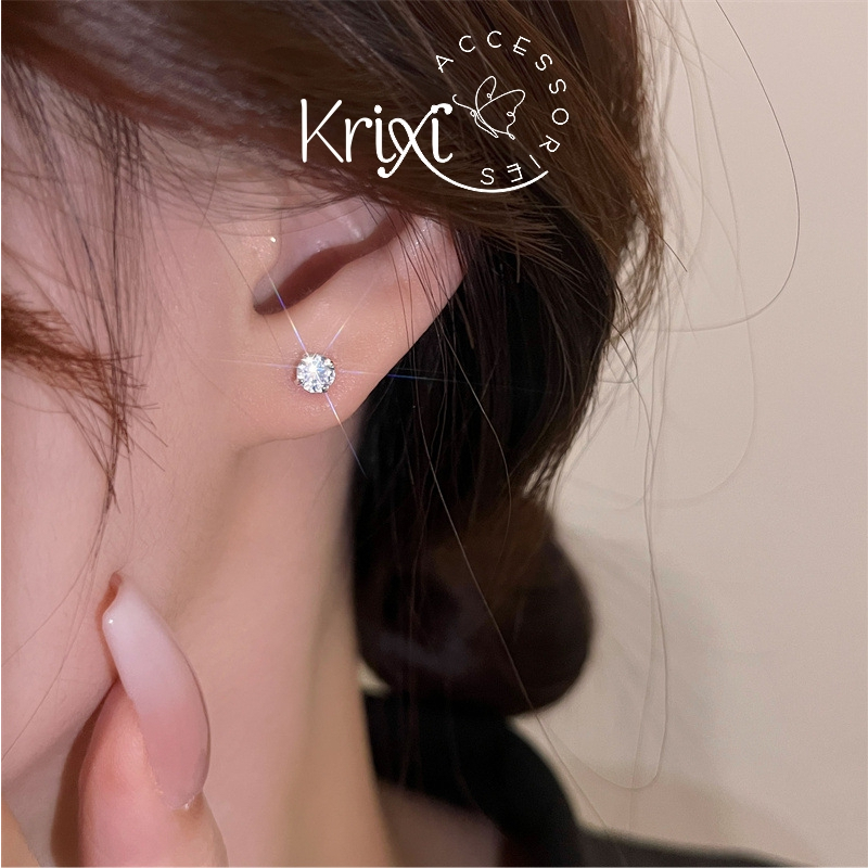 Khuyên tai bạc Krixi Silver nụ đá tròn, bông tai bạc unisex