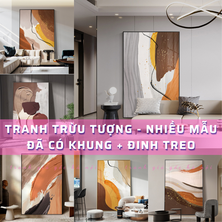 Tranh trang trí phòng khách, decor căn hộ cao cấp, họa tiết trừu tượng, in vải canvas - đã có khung - khổ lớn