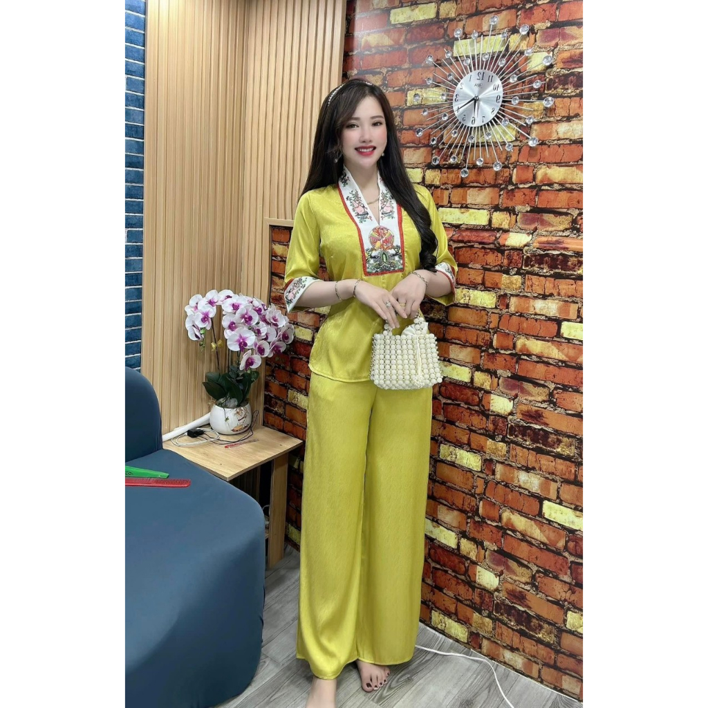 Đồ Lam Đi Chùa Lụa Viền Hoa Tiết Cao Cấp Màu Trắng Bigsize (M/L/XL/XXL) SÉT BỘ LAM ĐI CHÙA NỮ CAO CẤP