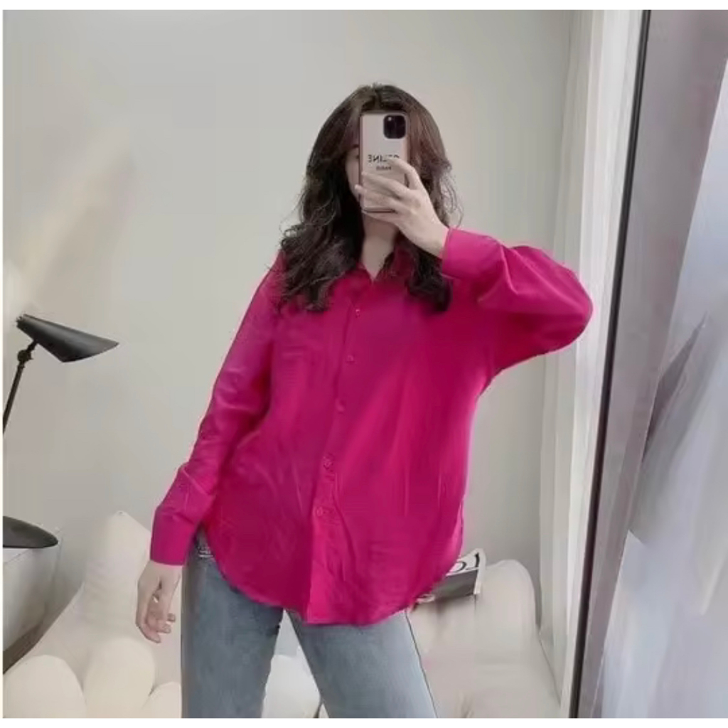 Áo sơ mi rút dây eo tay dài form rộng kiểu dấu quần, Áo sơmi nữ phông rộng đủ màu siêu xinh có hình