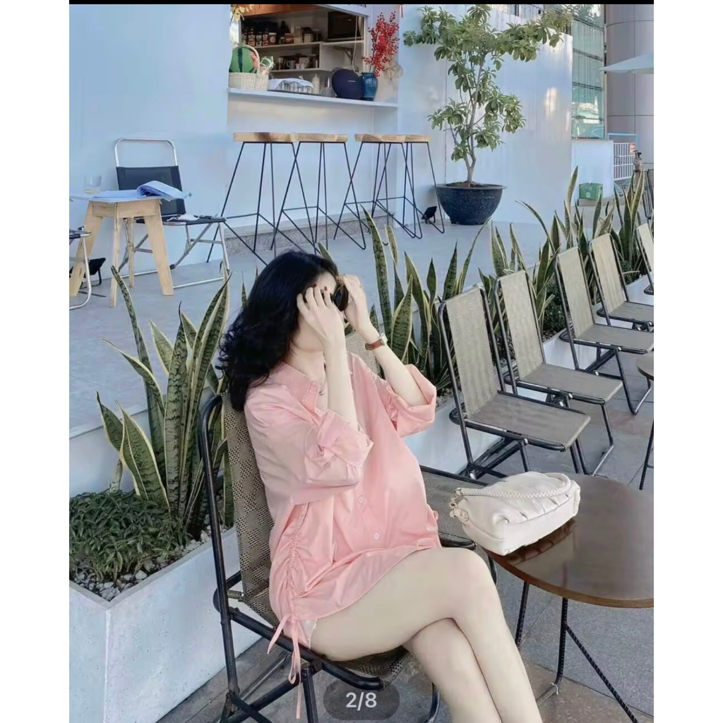 Áo sơ mi rút dây eo tay dài form rộng kiểu dấu quần, Áo sơmi nữ phông rộng đủ màu siêu xinh có hình