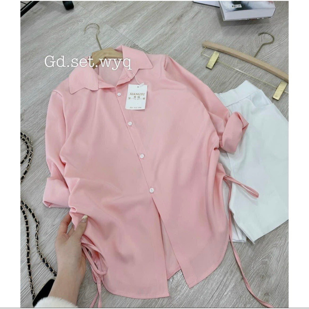 Áo sơ mi rút dây eo tay dài form rộng kiểu dấu quần, Áo sơmi nữ phông rộng đủ màu siêu xinh có hình