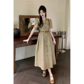 Váy thô dài kèm đai vintage, Hàn Quốc