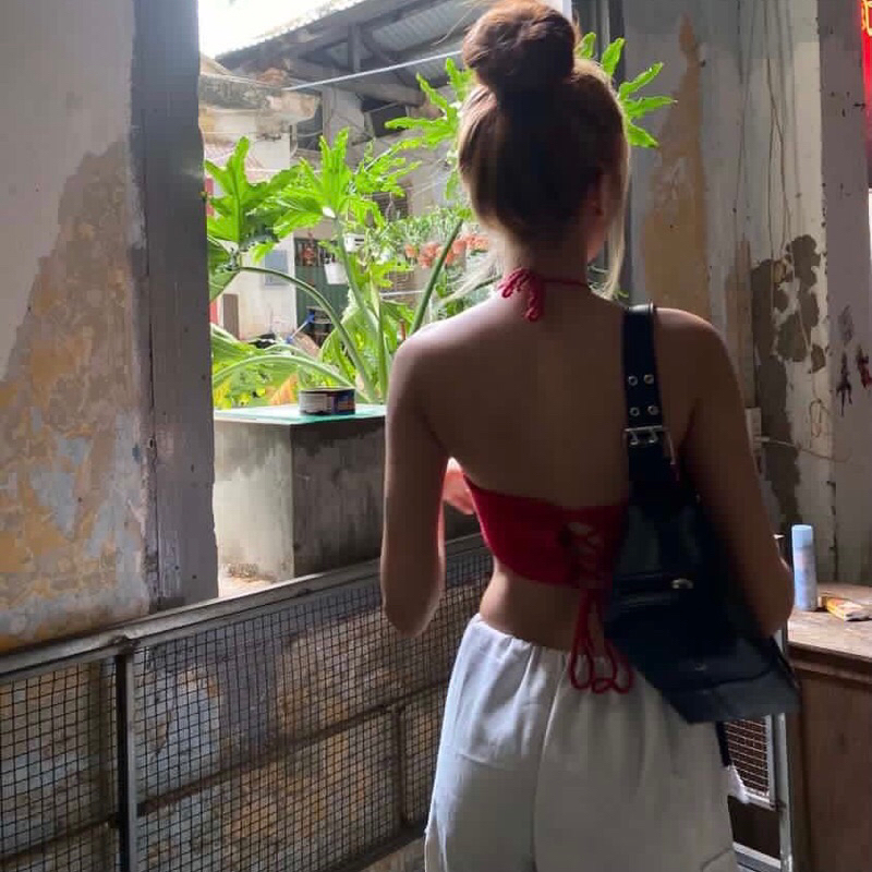 Áo yếm len đan lưng Top Handmade