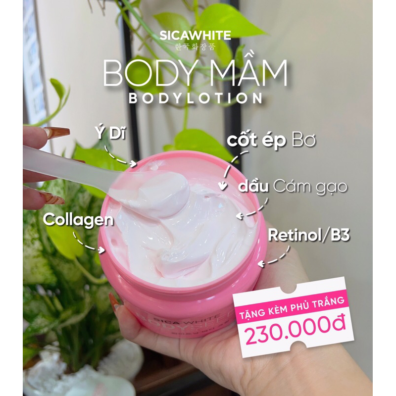 BODY MẦM SICA WHITE - BODY BHA 2% - COMBO DƯỠNG DA NGÀY ĐÊM - DƯỠNG TRẮNG MỊN MƯỚT DA