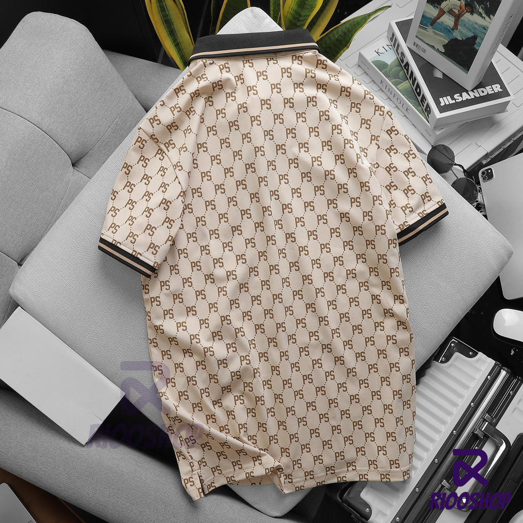 Áo thun nam polo, áo thun có cổ họa tiết sang trọng vàng gold vnxk có size lớn, big size RIOOSHOP RSP089