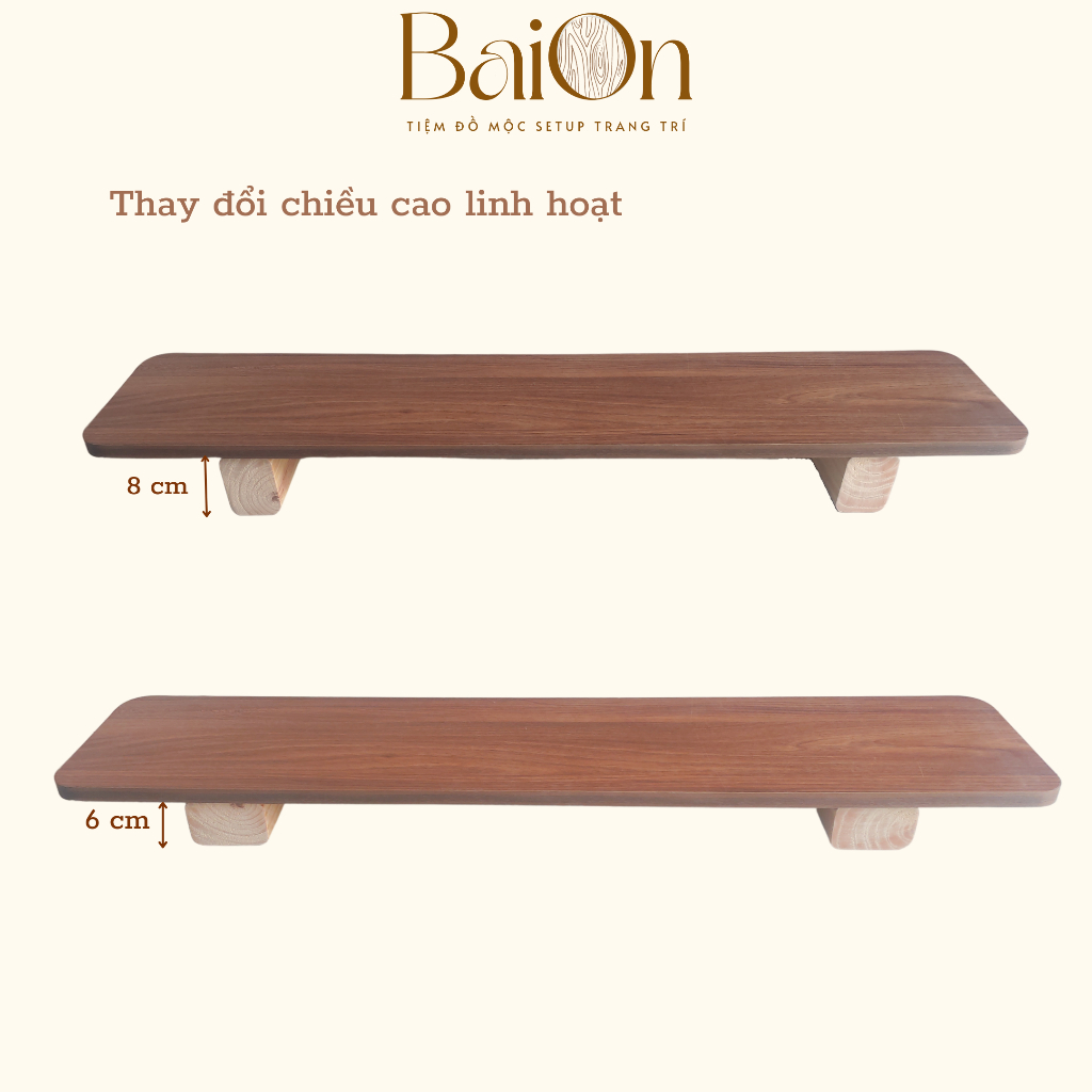 Kệ Màn Hình Máy Tính / Kệ Để Máy Tính/ Kệ Laptop bằng gỗ - Chân Gỗ Tự Nhiên - BaiOn -Dễ dàng lắp đặt - Dài 80/100/120 cm