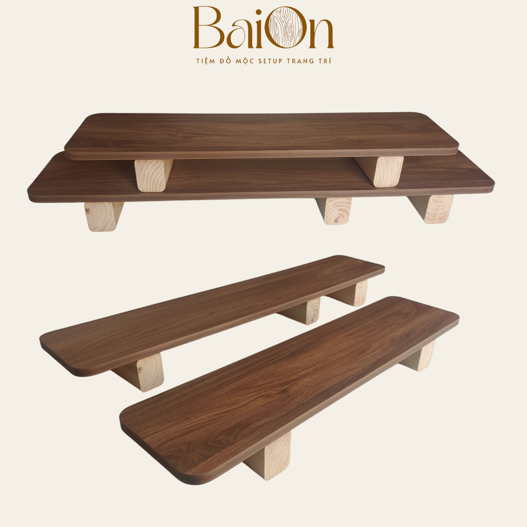 Kệ Màn Hình Máy Tính / Kệ Để Máy Tính/ Kệ Laptop bằng gỗ - Chân Gỗ Tự Nhiên - BaiOn -Dễ dàng lắp đặt - Dài 80/100/120 cm
