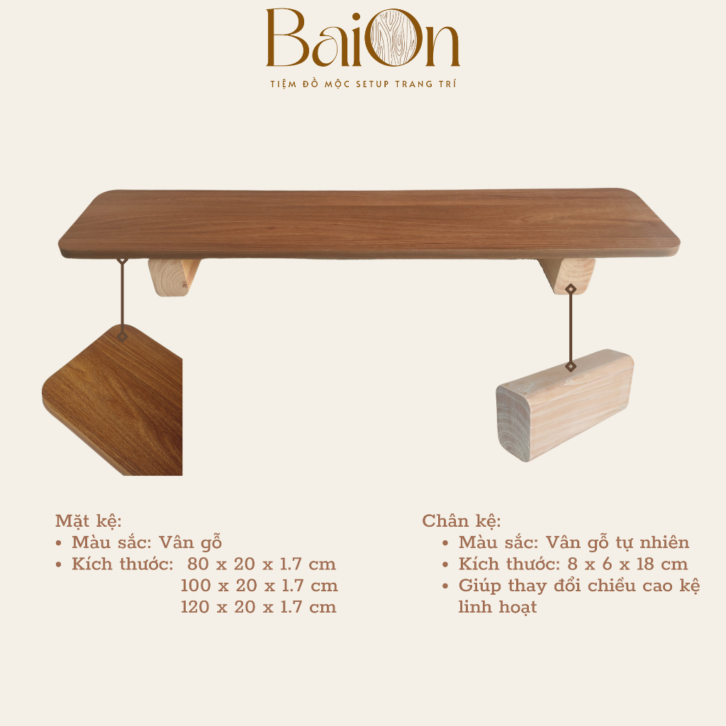 Kệ Màn Hình Máy Tính / Kệ Để Máy Tính/ Kệ Laptop bằng gỗ - Chân Gỗ Tự Nhiên - BaiOn -Dễ dàng lắp đặt - Dài 80/100/120 cm