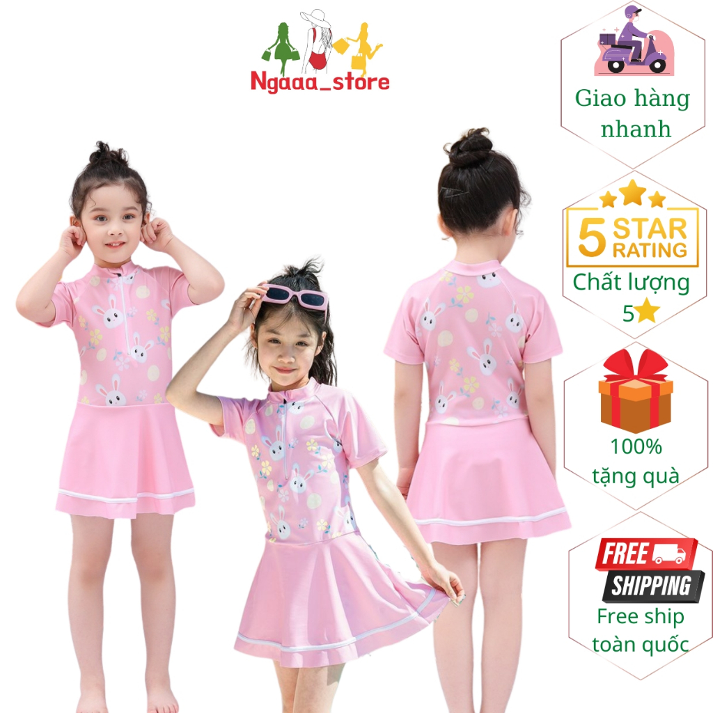 Đồ bơi bé gái , ,Bộ đồ bơi liền thân tay cộc chân váy xòe cho bé gái từ 2 tới 12 tuổi xinh xắn dễ th