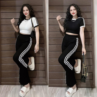Set đồ bộ nữ thể thao tay ngắn quần dài loe đi dạo phố