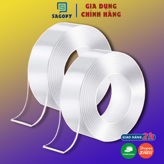 Băng keo 3m 2 mặt trong suốt siêu dính, băng dính nano 2 mặt đa năng dán tường