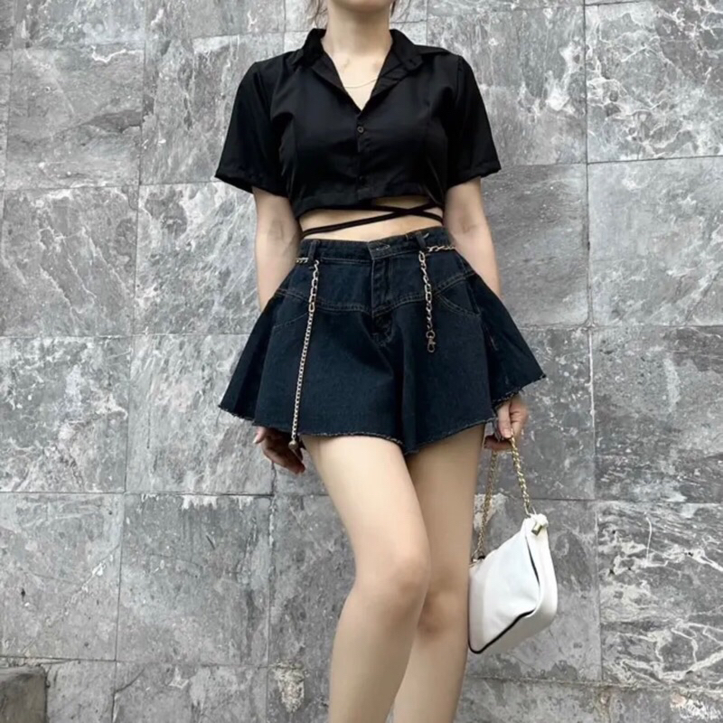 ÁO SƠ MI QUẤN EO TAY NGẮN DÁNG CROPTOP | Nashop12