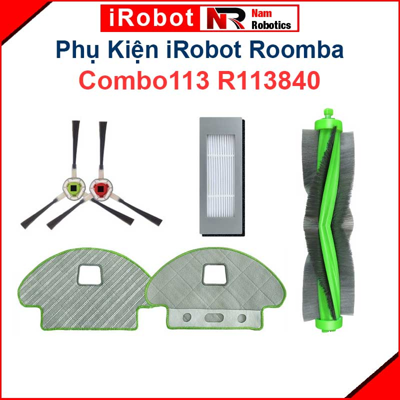 Phụ kiện Robot Hút Bụi iRobot Roomba Combo113 R113840. Chổi lăn, bộ lọc hepa, chổi cạnh, khăn lau ro