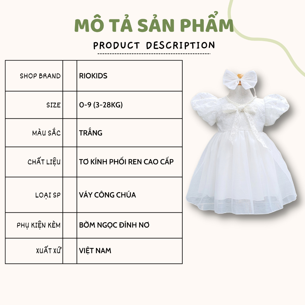 Váy công chúa cho bé gái RIOKIDS, quần áo cho bé đi chơi, đi tiệc, sinh nhật, thôi nôi đầy tháng TT17