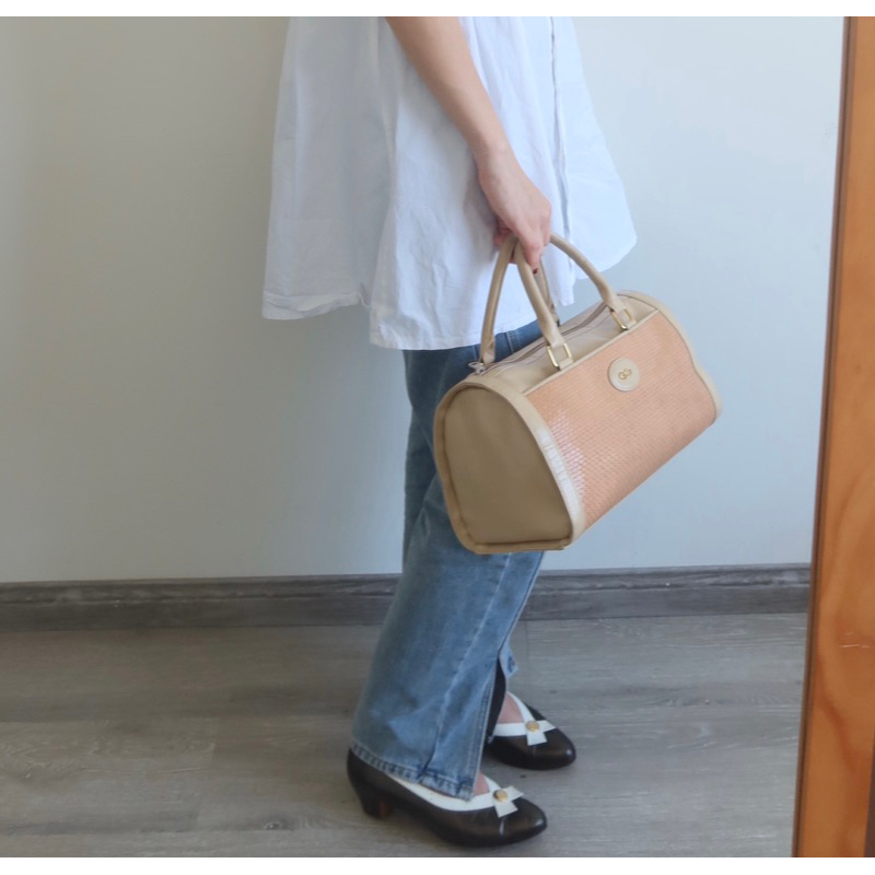 Túi trống da đan vintage Nhật màu pastel thanh lịch - secondhand