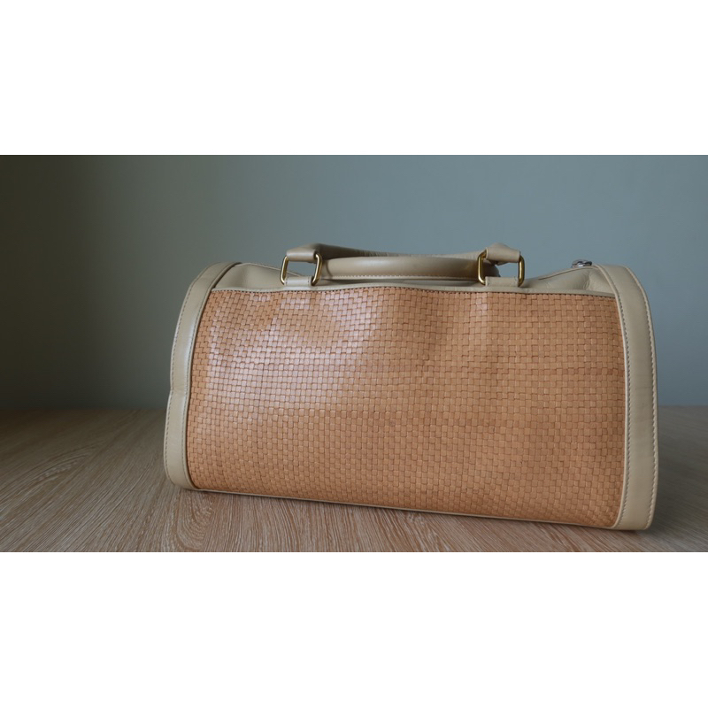 Túi trống da đan vintage Nhật màu pastel thanh lịch - secondhand