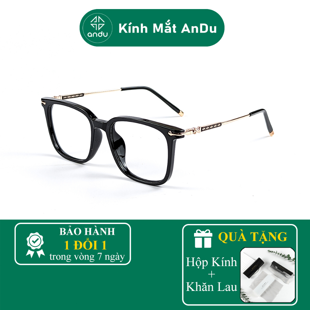 Gọng kính cận thời trang nam nữ AnDu dáng chữ nhật unisex cá tính chống tia UV chất liệu nhựa dẻo càng kim loại 211010