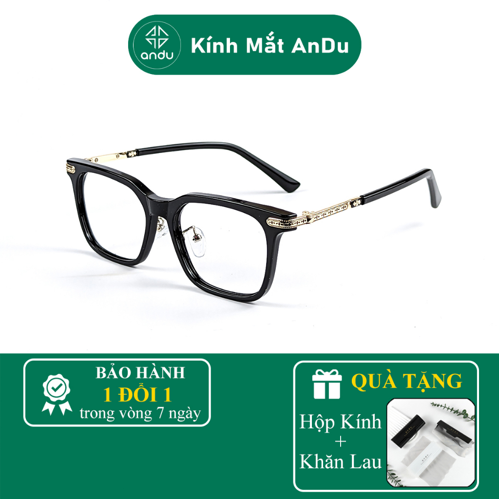 Gọng kính cận thời trang nam nữ AnDu dáng chữ nhật unisex cá tính chống tia UV chất liệu nhựa dẻo càng kim loại 21109